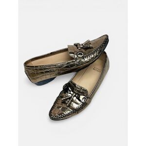 Stuart Weitzman Metallic Croc Embossed Topstitch Moccasin Loafer With Tassel 7,5